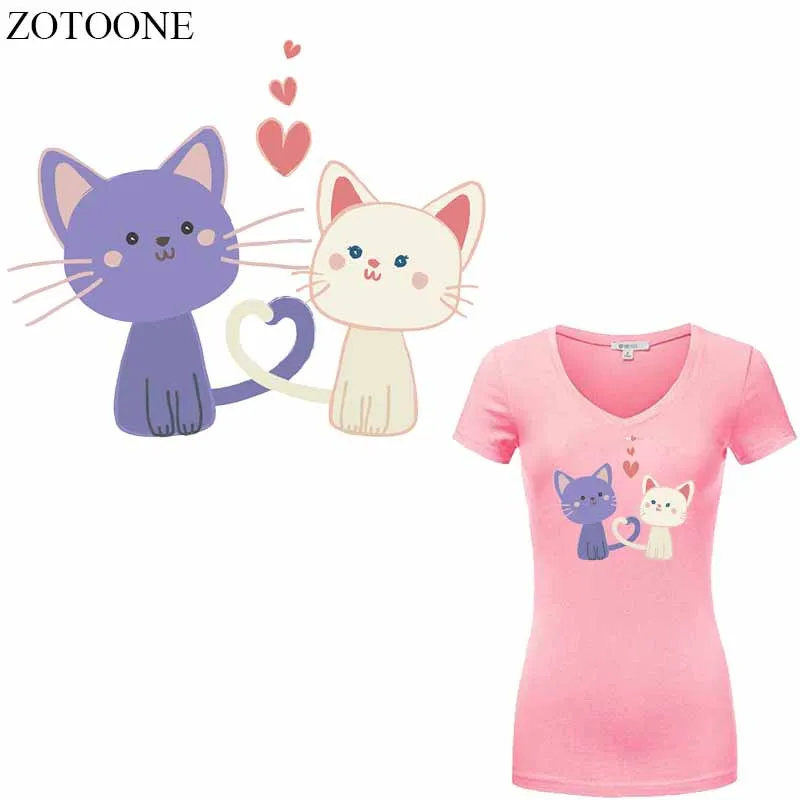 

ZOTOONE Lovely Cat Patch Heat Transfer Vinyl Sticker for Girl Clothes DIY T-shirt Dresses Heart Patches Applique Thermal Press