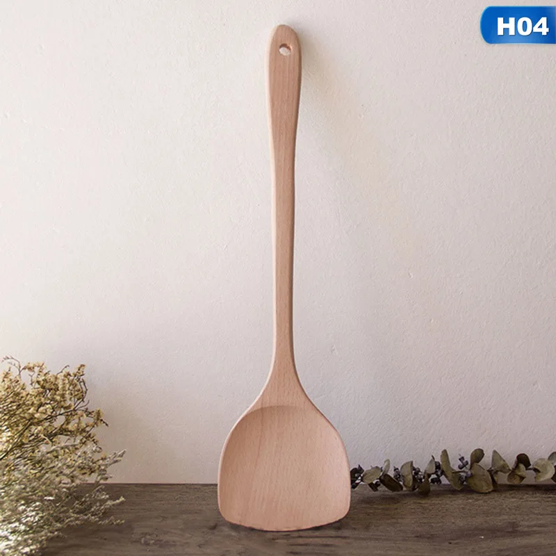1 шт. натуральное здоровье бамбуковая деревянная кухонная шлицевая лопатка ложка для перемешивания держатель кухонная утварь Ужин еда лопатки для вока Turners - Color: H04