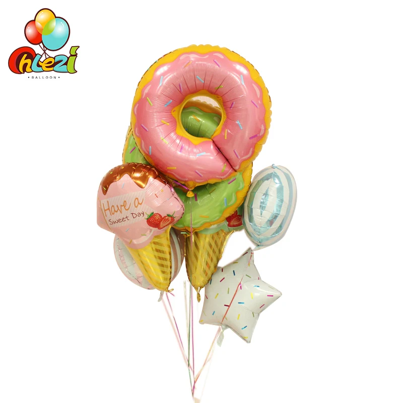 

8pcs candy doughnut Ice cream theme helium Foil Balloons star Round balls baby Birthday wedding party decor supplies kids toy
