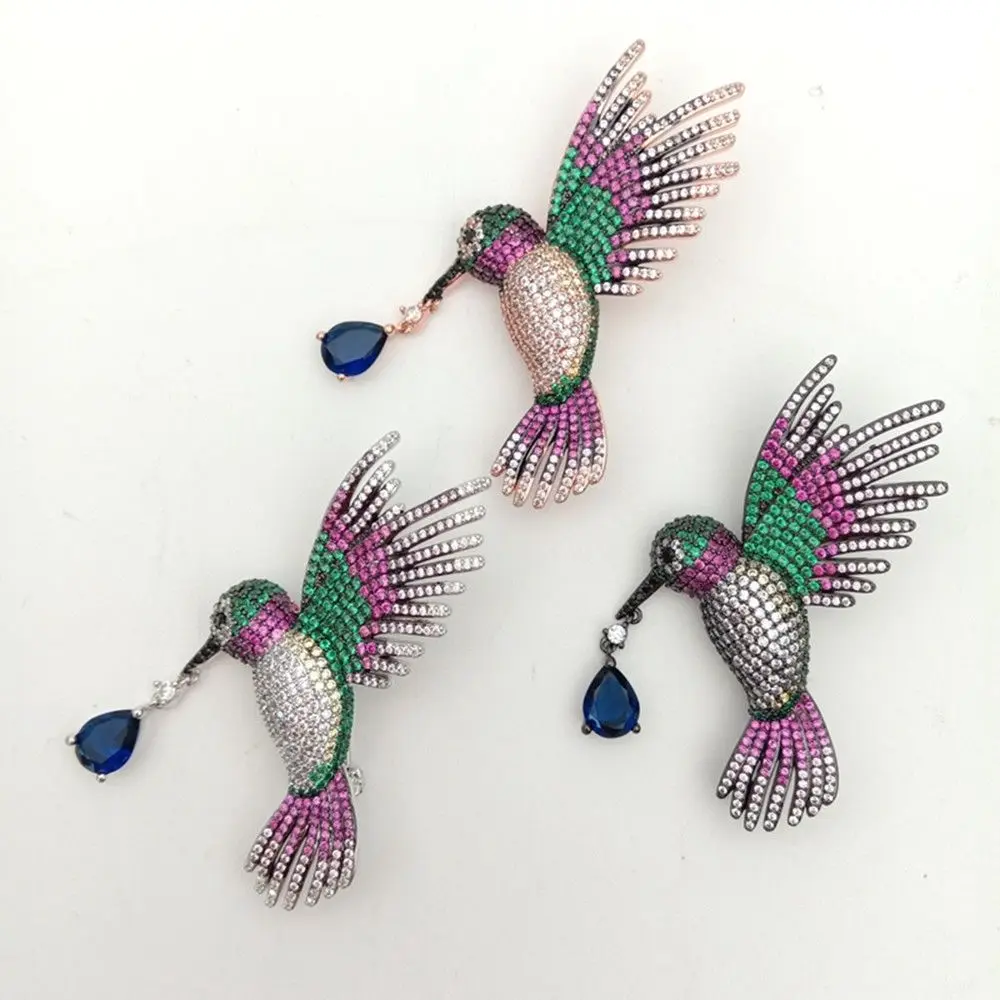 

Women's 1pc 36x48mm golden plated Mixed Color Cz micro Bird brooch