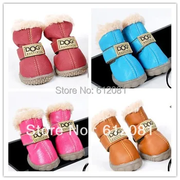 

Free shipping PU leather leisure pet dog puppy winter snow warm boot shoes mixed colors 10sets/lot