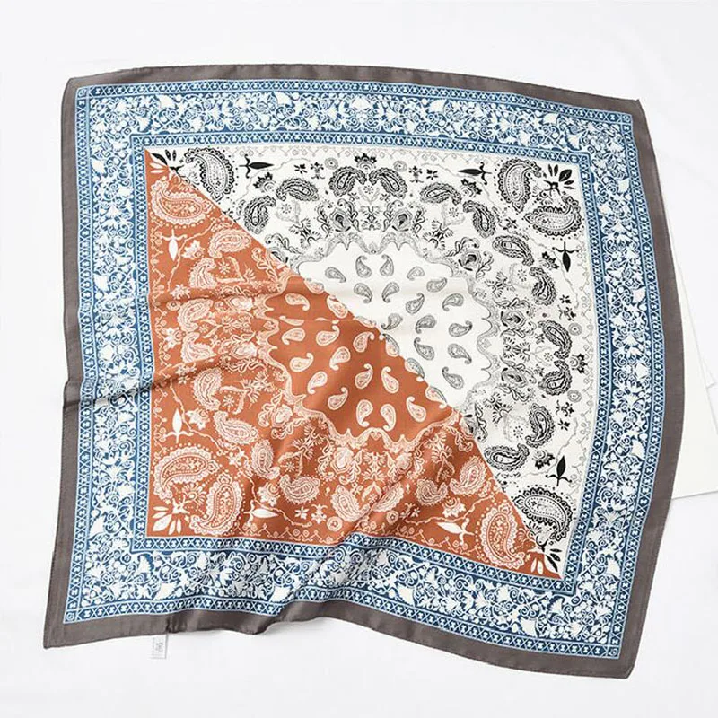 

60cm*60cm 2018 Fashion Women Luxury Brand Twill Silk Scarf Bandanna Paisley Print Small Square Scarves Hijab Headband Neck Tie