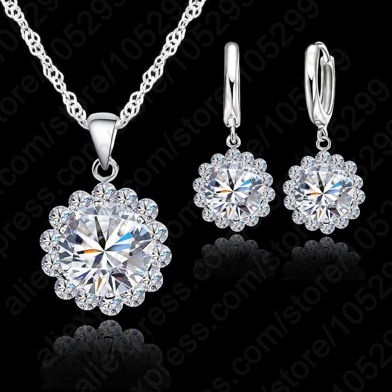Цена свадебный ювелирный набор 925 Чистое серебро кубический циркон ожерелье кулон/серьги Модный женский комплект
