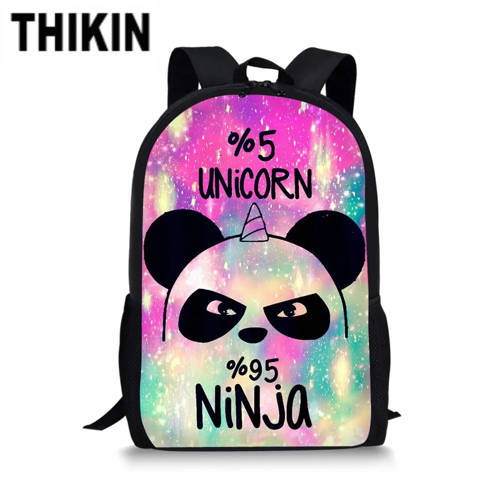 

THIKIN Cartoon Panda Unicorn Schoolbags for Teenager Girls Backpack Student 16 Inch Satchel Daypack Mochila Boys Black BookBag