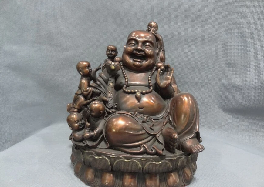 

song voge gem S5146 11" Chinese Pure Bronze 5 Kid Child RuYi Happy Laughing Maitreya Buddha Statue