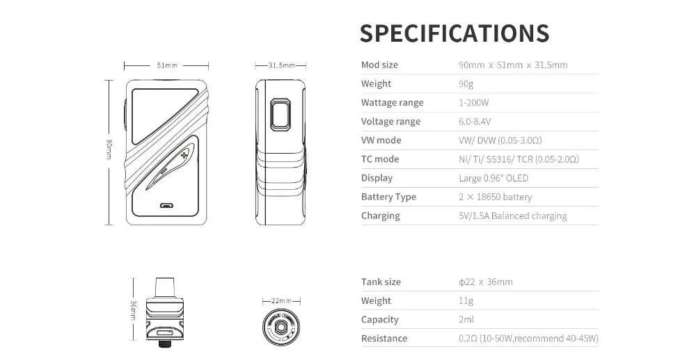 Original Electronic Cigarettes Smoant Taggerz Kit Dual Battery 200w Box Mod Kit with 0.2ohm Taggerz Disposable Tank Vaporizer 01 (13)