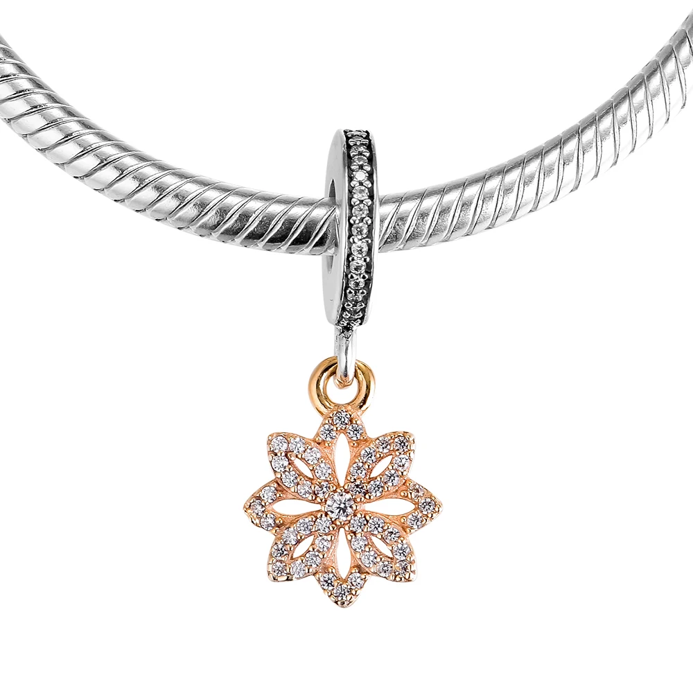 

CKK 14K Gold Lace Botanique Charm Bead Charms Fit Original Bracelets sterling silver jewelry women DIY Beads for Jewelry Making