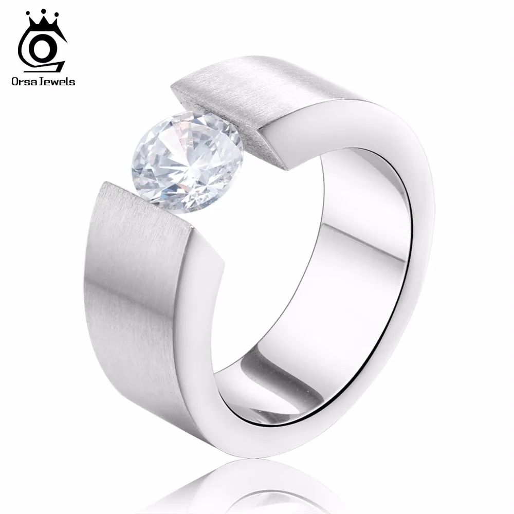 ORSA JEWELS 2019 Fashion Wedding Engagement Rings with 1ct Luxury AAA Austrian Cubic Zirconia for Men Women Jewelry Band GTR23
