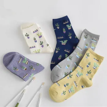 

Women Size Cacti Socks Cactus Pattern Socks Girls Daily Plants Soft Pregnant Clothing Warm Cotton Short Socks