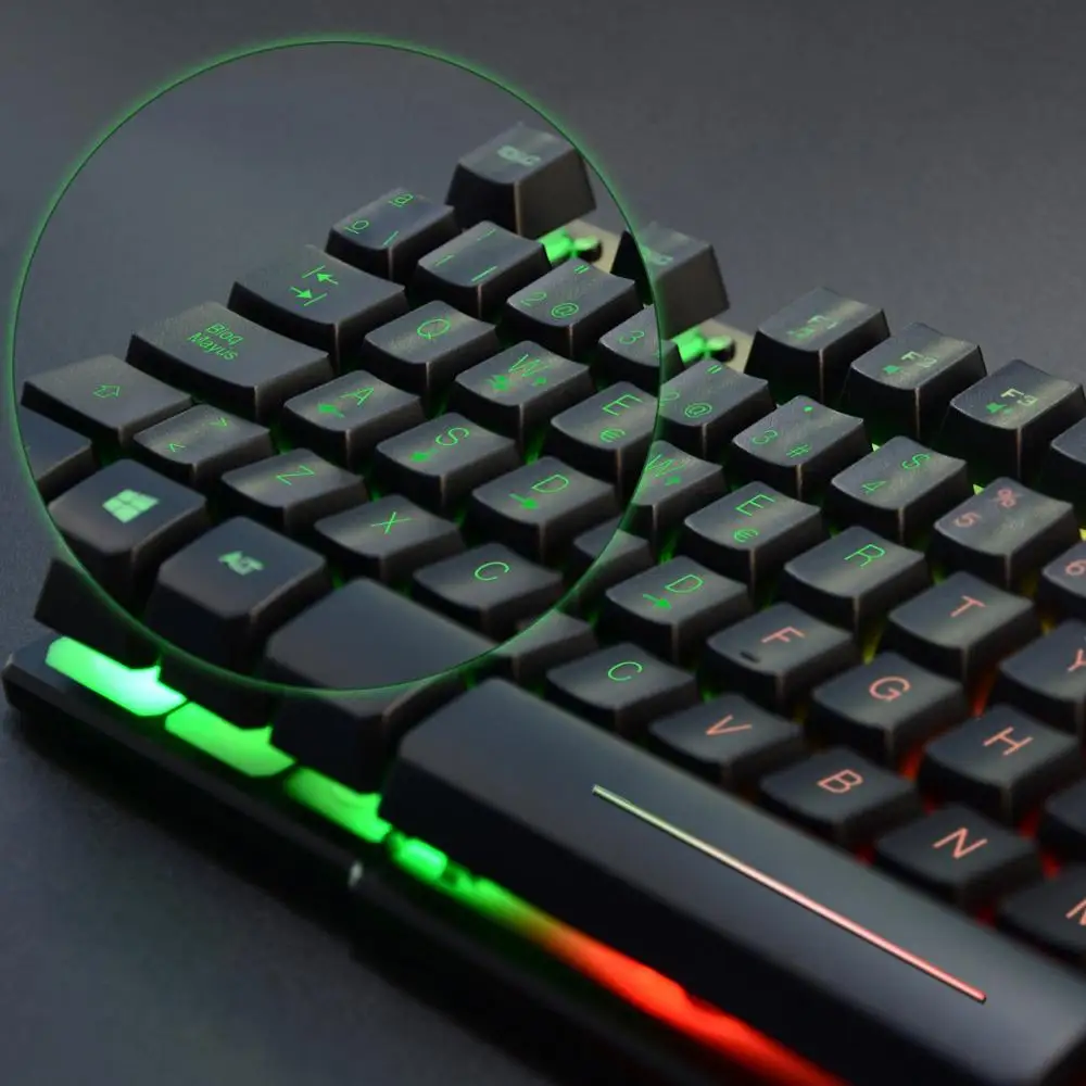 Rii RK100+ испанская клавиатура USB клавиатура с подсветкой, цвета радуги и прочная металлическая панель, высокочувствительная игра QWERTY