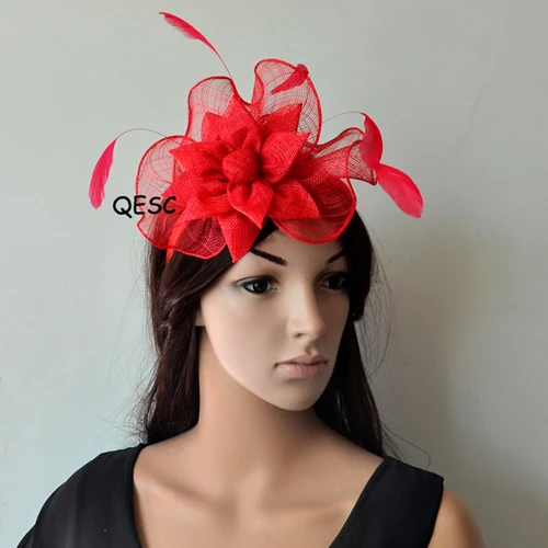 RED Бледно-розовая Очаровательная королевская Свадебная шляпка Ascot Kentucky Derby Chapeau fedora - Цвет: RED