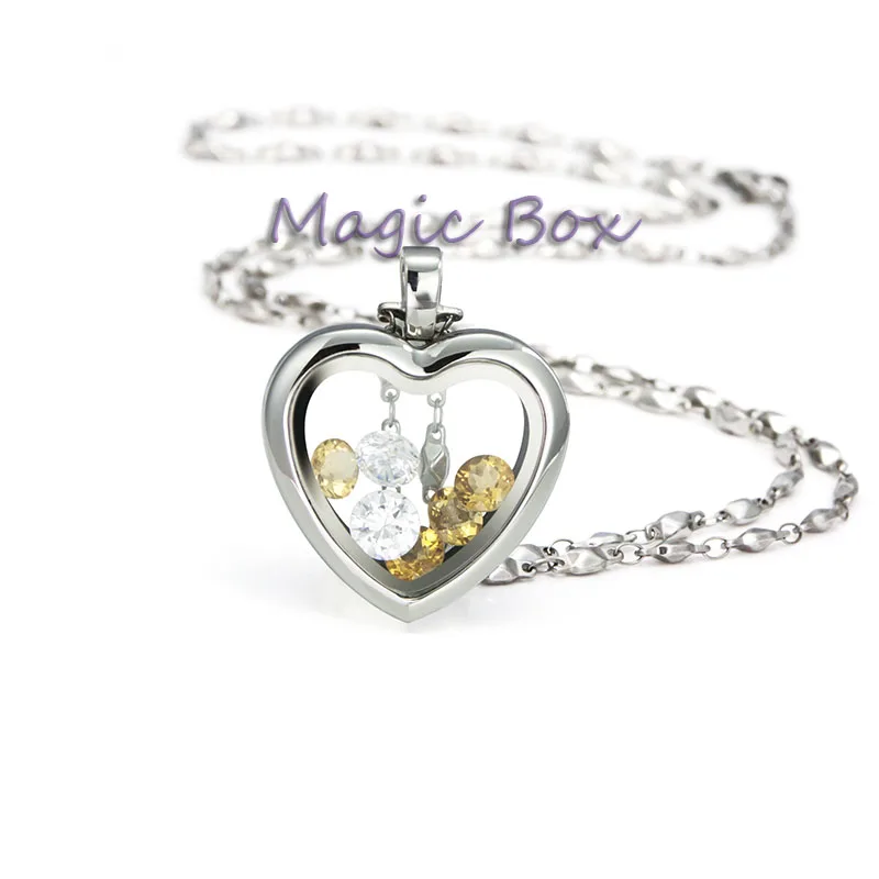 Stainless steel silver heart floating locket necklace pendant