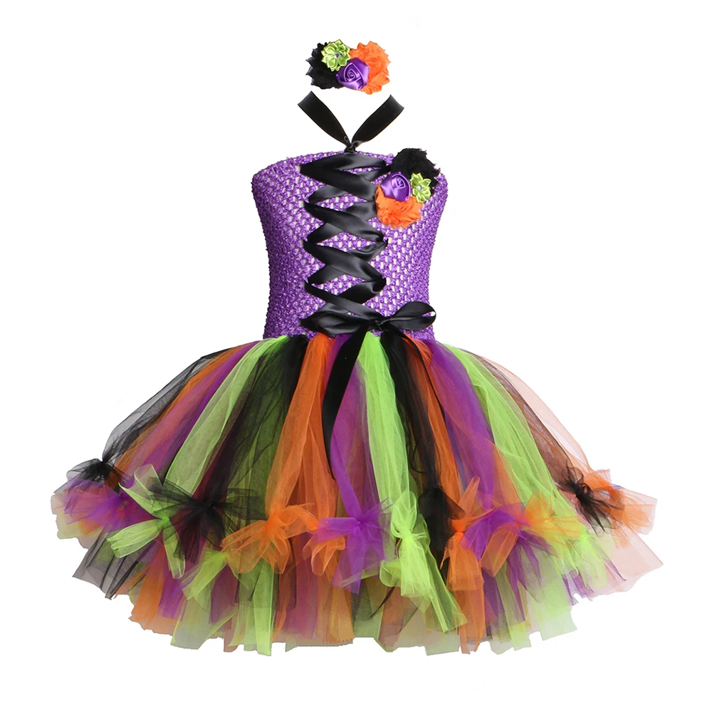 Girls Witch Tutu Dress with Headband Tulle Flower Kids Halloween ...