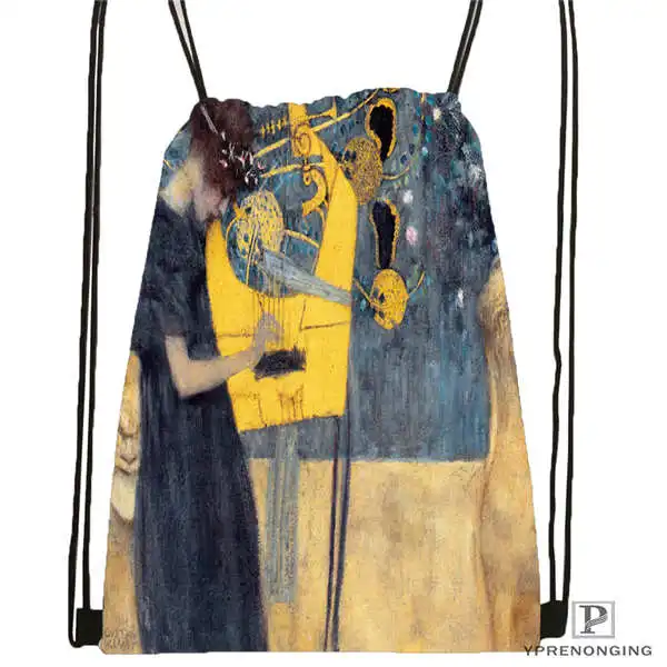 Drawstring Backpack Custom Gustav_Klimt@ 5 походная сумка на шнурке милый рюкзак для детей(черная спинка) 31x40 см#20180611-02-98 - Цвет: Drawstring Backpack