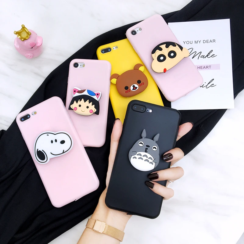 Rilakkuma кольцо с Тоторо Стенд Ручка чехол для iPhone SE 6 7 8 Plus Xs XR MAX чехол для samsung A8 J6 J8 S8 S9 S10 Plus Note 8 9 10