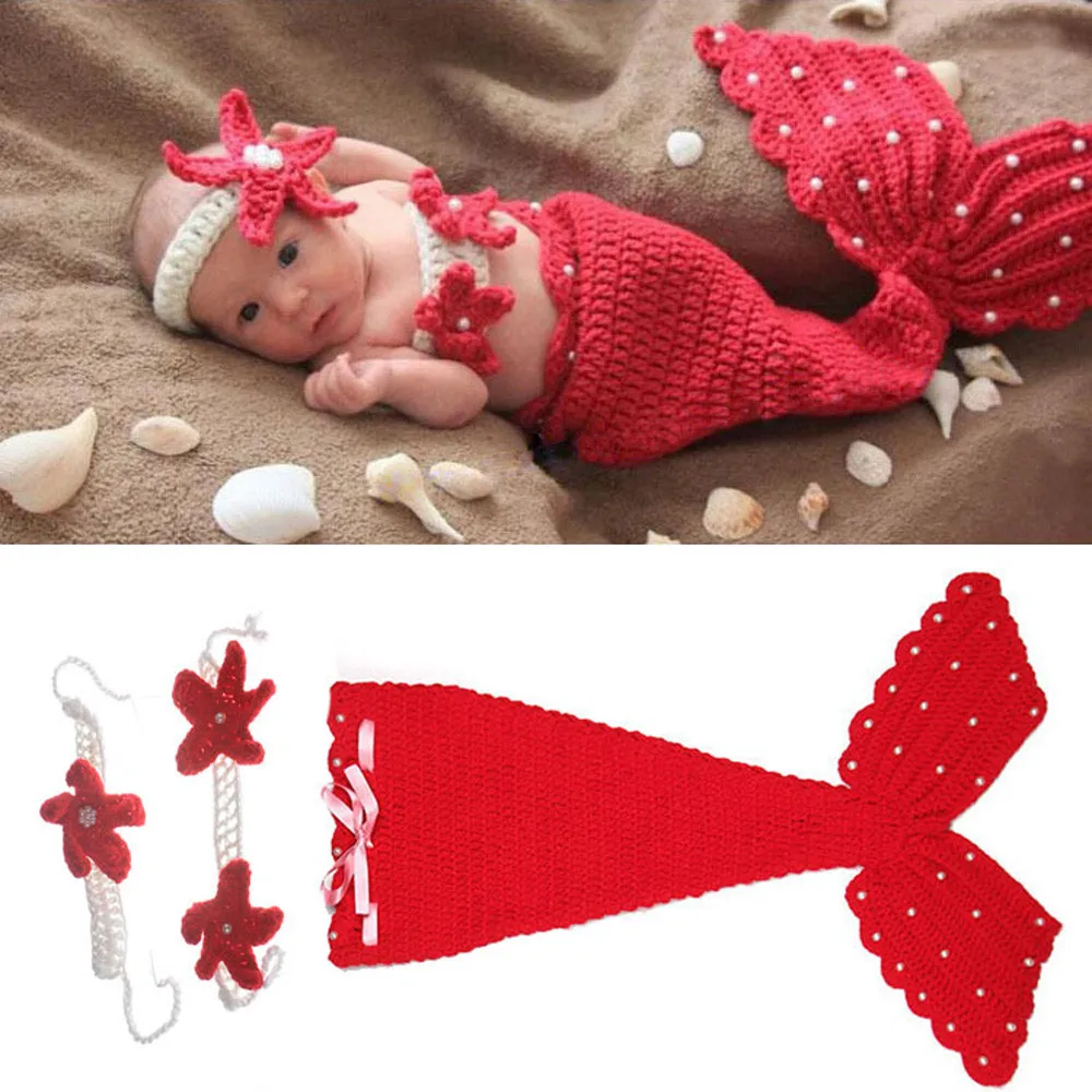 

Baby Hat Mermaid Newborn Photography Props Girls Crochet Knitted Cap Hand-woven Photo Costume Props Hats 0-6M