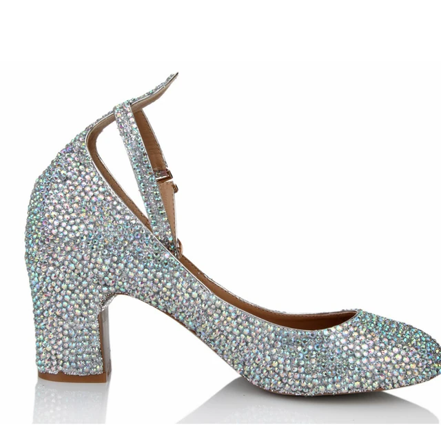 2018 Ankle Straps Prom Wedding Shoes ABColor Chunky Heel