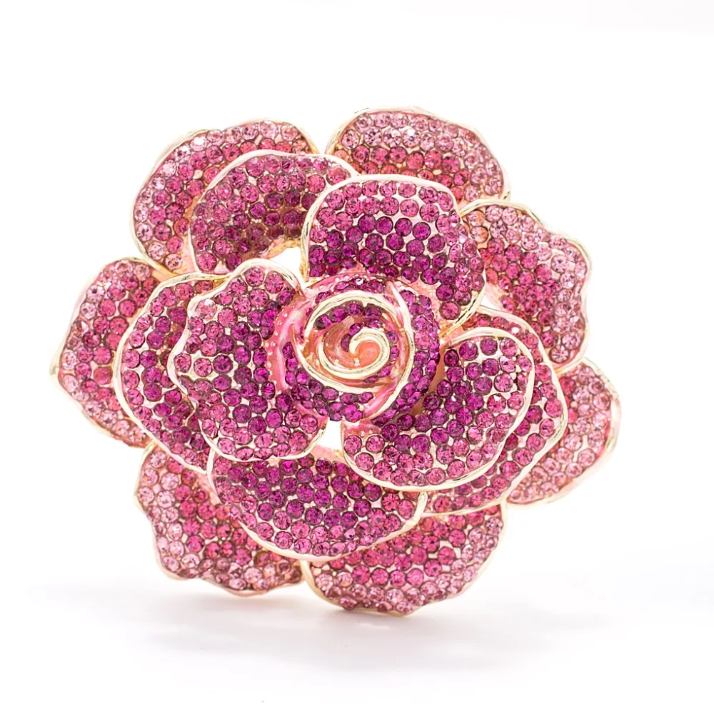 

Pink Rhinestone Crystal Rose Flower Wedding Bridal Brooch Pin Broach For Woman Jewelry Accessories FA5066PIN