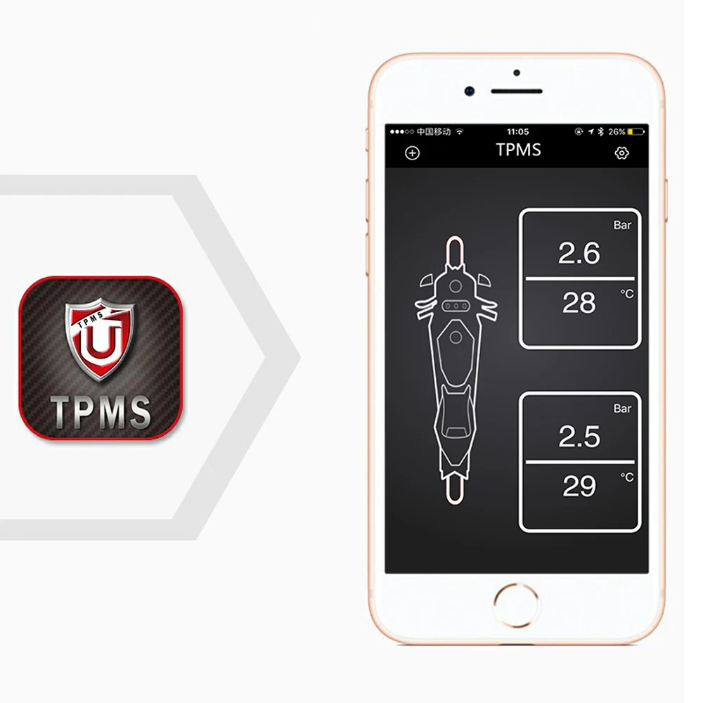 TPMS мотоциклетная система контроля давления в шинах Moto Bluetooth 4,0 с низким энергопотреблением внутренний внешний для IOS Android