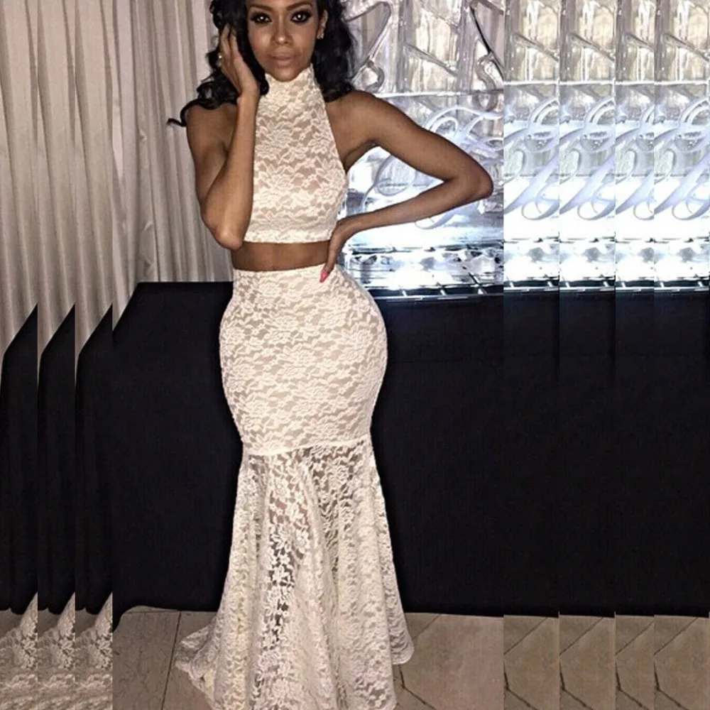 Women Summer Style Long Maxi Dress Sexy White Lace 2 Piece Bodycon ...