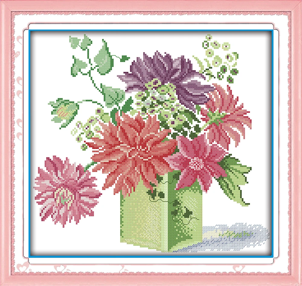Набор для вышивки крестиком dahlias 14ct ткань с принтом холст вышивка сделай сам