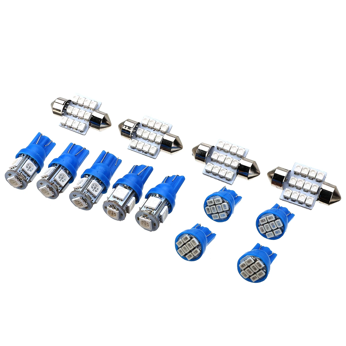 

13pcs Blue Car Interior LED Light Set Kit 31mm 12SMD LEDs+T10 5SMD LEDs+8SMD Flat Top LEDs Map Dome License Plate Light Bulb Kit
