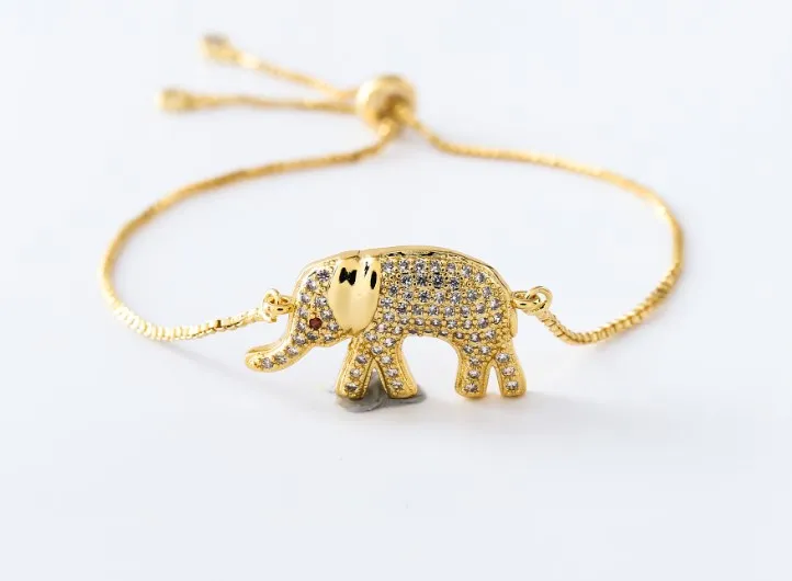 

gold silver Chain micro pave cz Zircon Cubic Zirconia bracelet rope adjusted Macrame Elephant Bangle mh535 Fashion Jewelry