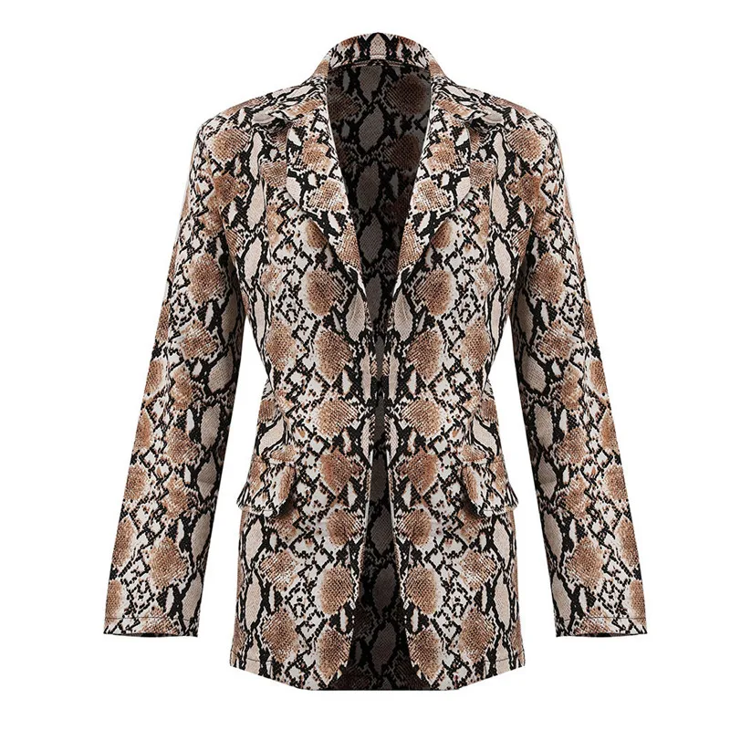 price reduction  Fashion Fall Jacket Sexy Snake Print Long Sleeve Coat Elegant Women Open Stitch Outerwear Office La