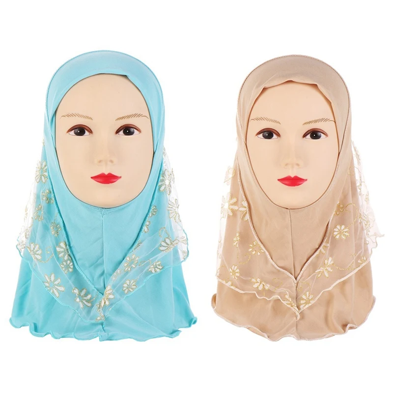 Мусульманский красивый хиджаб для девочек, исламский шарф в арабском стиле, шали с цветочным узором