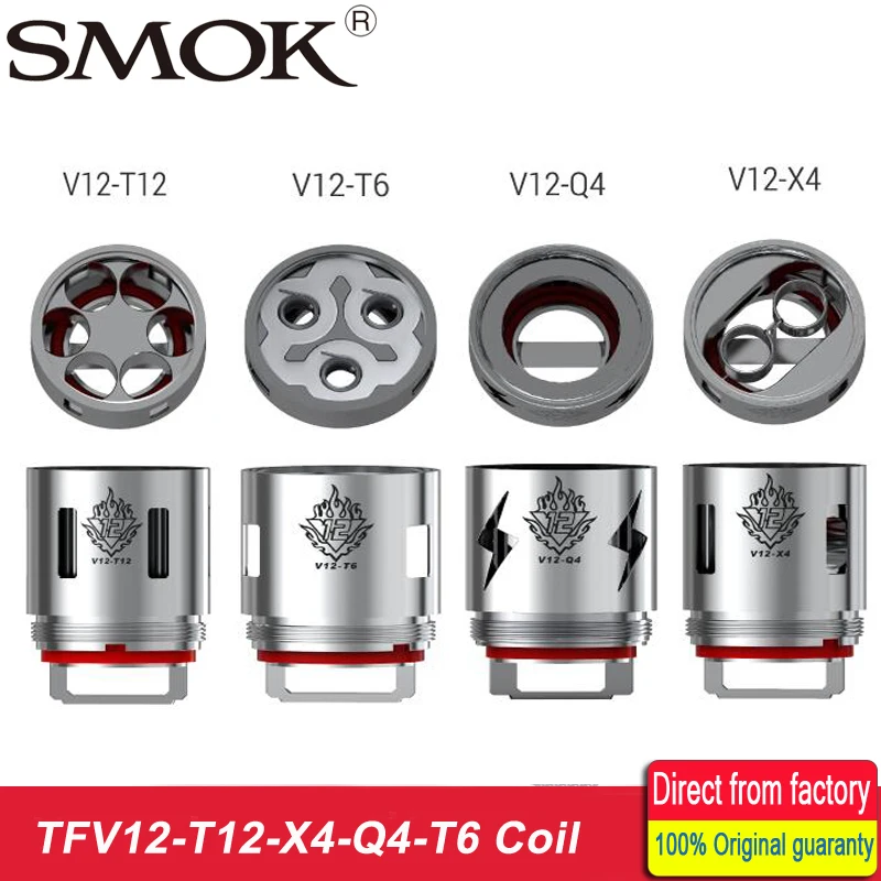 

3pcs SMOK V12 Coil Head V12-Q4/V12-X4/V12-T6/V12-T8/V12-T12 0.12/0.15/0.16/0.17ohm 60-350W for TFV12 Tank Atomizer Huge Vapor