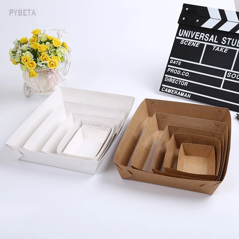 

30pcs- Disposable party tableware white kraft paper tray greaseproof paper box For Chip Fried food packaging