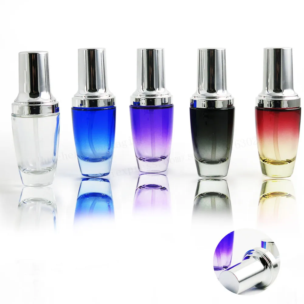 

10 x 30ML Portable Clear Purple Red Black Blue Glass Perfume Bottle With Lotion Pump Spray Refillable Glass Fragrance Bottle