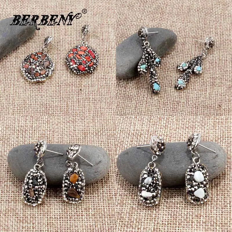 Винтажные серьги из вулканического камня Модный кристалл кулон многоцветные и