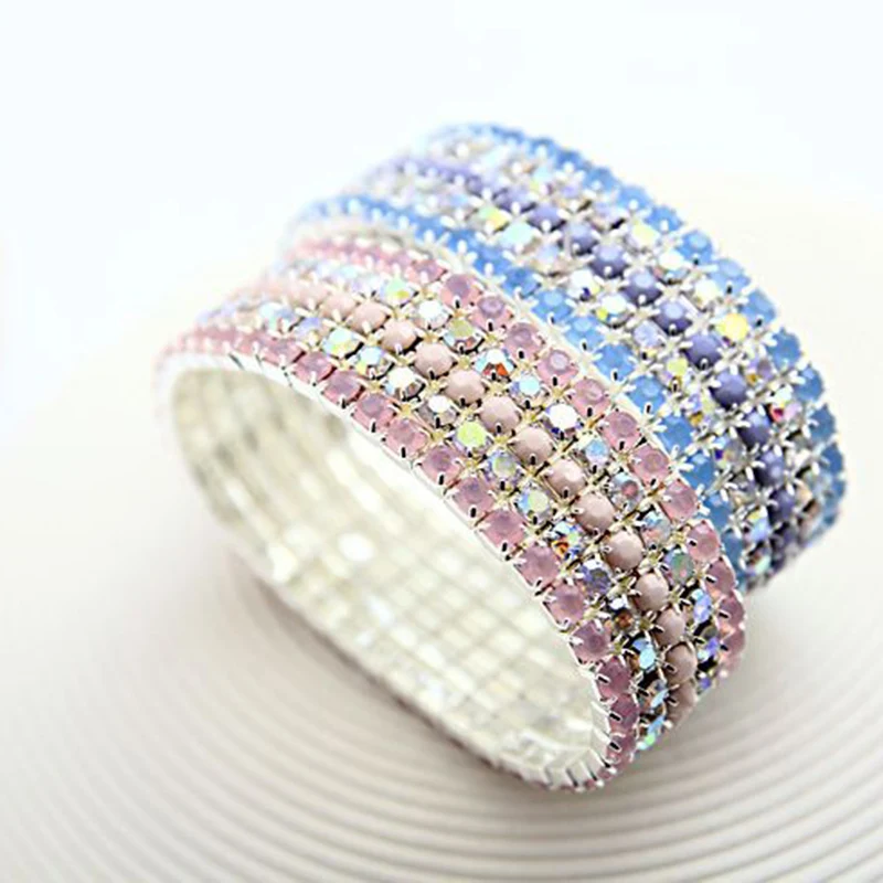 

New popular crystal bracelets bangle mixed color 5 rows elastic bracelets for women gift B033