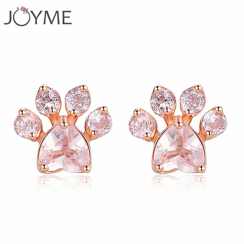 Shiny Pink Stud Earrings Dog Paw