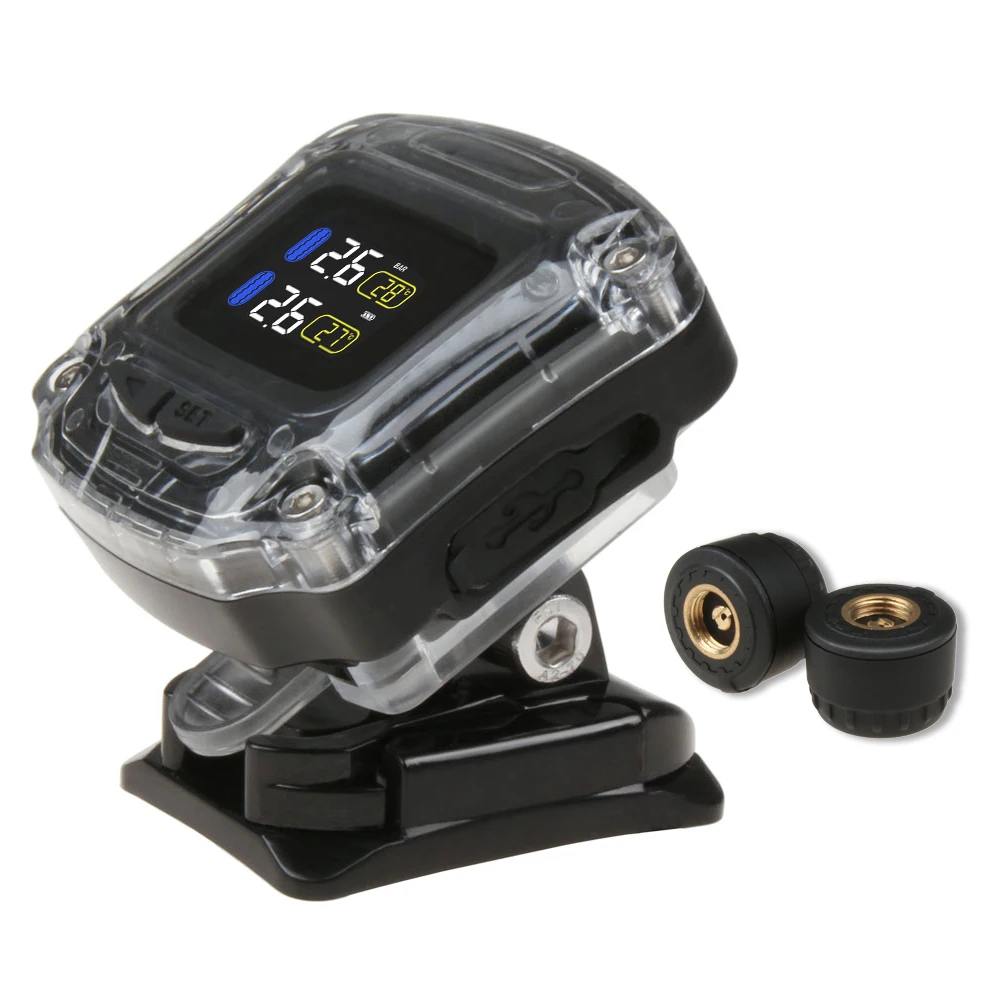 

Universal Motorcycle TPMS Waterproof Tire Pressure Monitoring System With 2 External Sensor LCD Display Wireless Moto Tyre Alarm