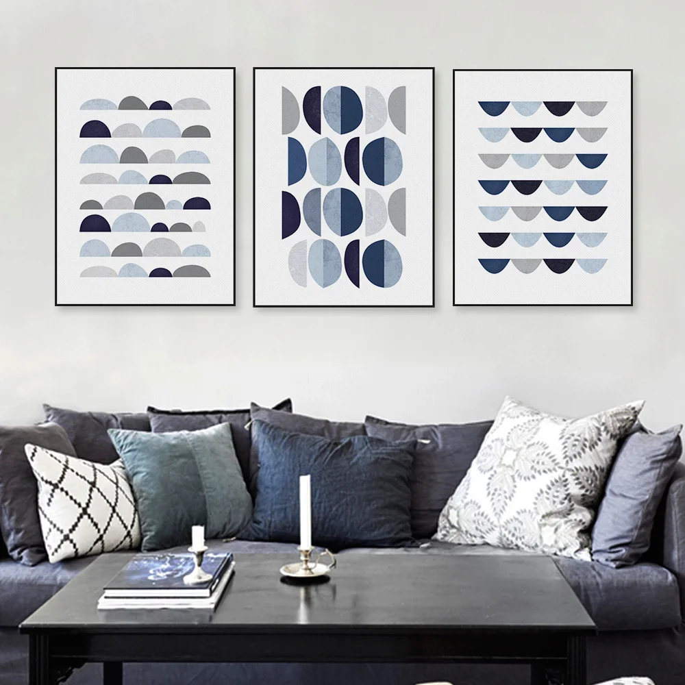 Абстрактная синяя геометрическая форма Художественный винтажный принт плакат минималистичный хипстерский настенный художественный Рисунок скандинавский домашний Декор Картина без рамки