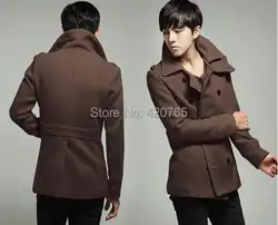 Мужской куртки осень и зиму одежду новый корейский шерстяной пиджак тонкий шерстяной двубортный пиджак колледжа ветер # 72029