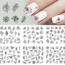 12 шт. Фламинго тропическая вода наклейки Черный цветок Сетка плед дизайн ногтей наклейки s Павлин кокосовые животные наклейка на ногти водная горка