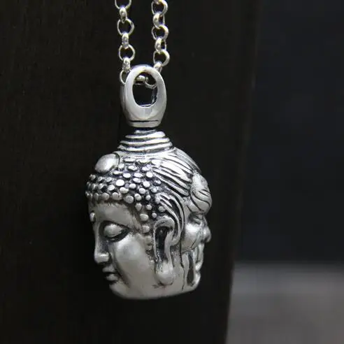 Handcrafted 100% 999 Silver Buddha Head Pendant Vintage Pure Silver Buddha Statue Amulet Pendant Buddha & Devil Man Pendant