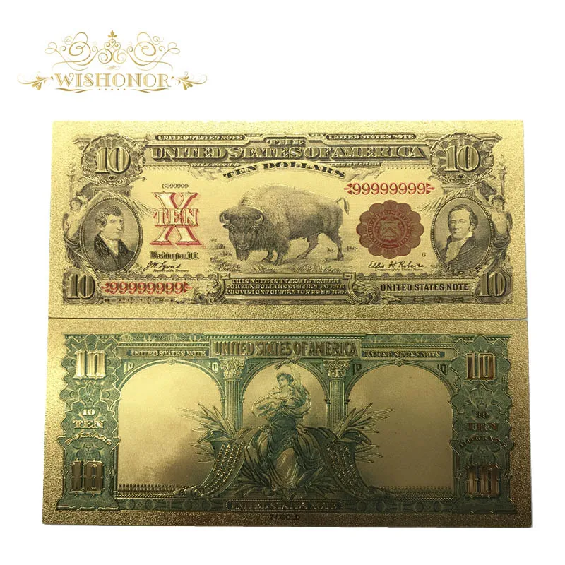 10 шт./лот Wishonor 1901 год Красочные американские банкноты долларов в 24K позолоченные