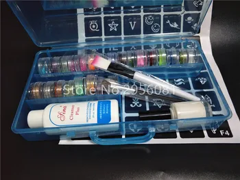 

24 Colors Powder Temporary Shimmer Glitter 1 Glue 2 Brushes 1 Stencils 1 Cleansing Water For Temporary Tattoo Body Art Design