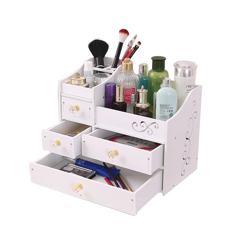

DIY Cosmetic Container Storage Box Organizer Plastic Makeup Brush Drawer Desktop Storage Boxes Jewelry Case For Girl