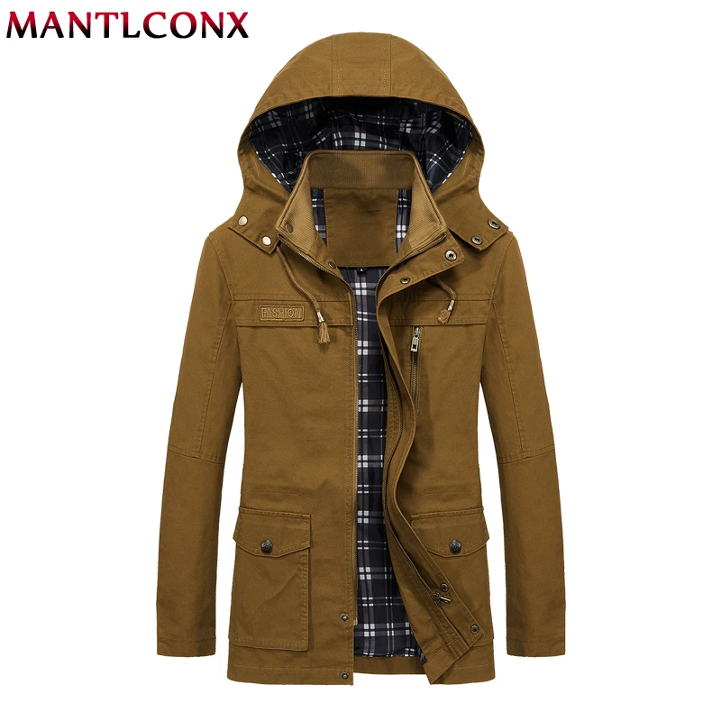 

MANTLCONX Autumn Jacket Men Winter Cotton Jacket Coat Army Military Men's Hooded Jacket Casual Cargo Jaqueta Long Coats Male