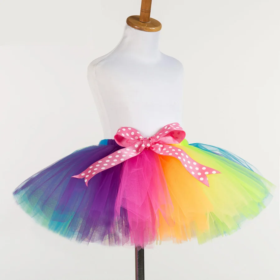New Fluffy Handmade Rainbow Tutu Skirt Kids Girls Skirts Baby Tutus Cute Pettiskirt Colorful