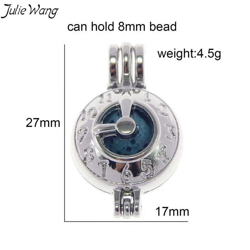 

Julie Wang 1PC Shiny Silver Round Clock Watch Shape Cage Locket Openable Pendant Charm DIY Scented Diffuser Jewelry Finding