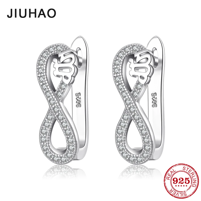 

New 100% Authentic 925 Sterling Silver clear CZ number 8 shape DIY gift fashion fine Stud Earrings luxury Party Jewelry