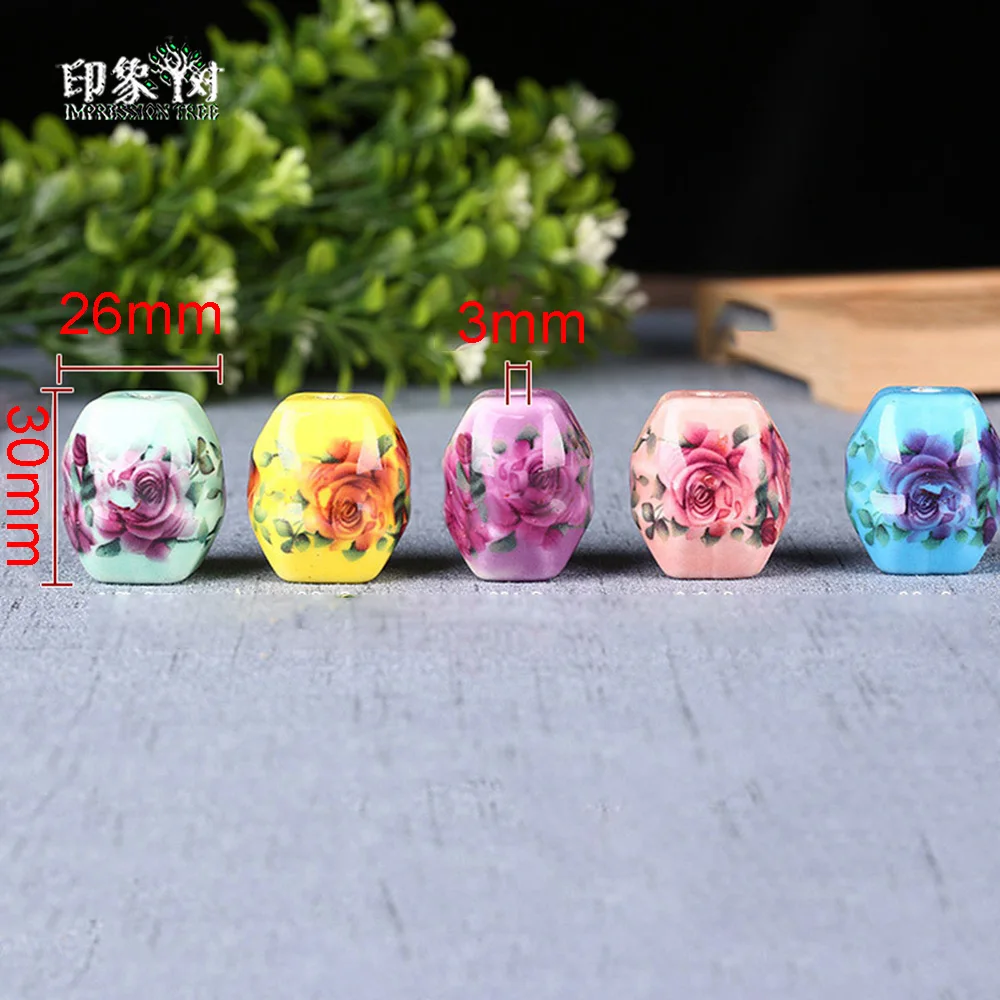 

3pcs/LOT 26*30mm Barrel Painting Flowers Applique Ethnic Ceramic beads For Handmade Diy Jewelry Making Supplies Wholsale 10001