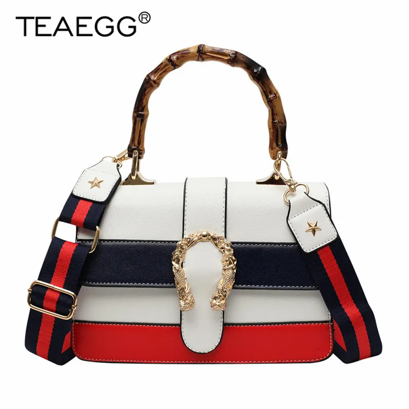 

TEAEGG New Vintage Women's Bags Fashion Star Bamboo Messenger Bag Single Shoulder And Shoulder Chain Girl Handbag As Gift