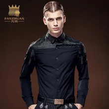 FANZHUAN 2017 New Asian Size M-5XL Men’s Shirt Black Slim Fashion Casual Brand Clothing Long Sleeve Embroidery Top Free Shipping